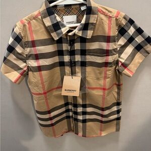 Burberry Beige and Black Plaid Shirt